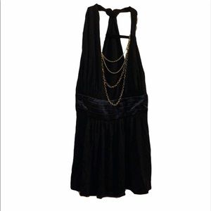 MUST GO Black and Gold Halter Going Out Top A45